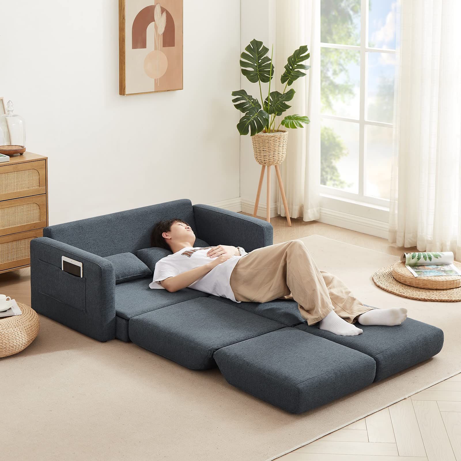 Amazon｜ソファベッド 二人掛け 幅約120cm、ローソファ 両側に肘掛け